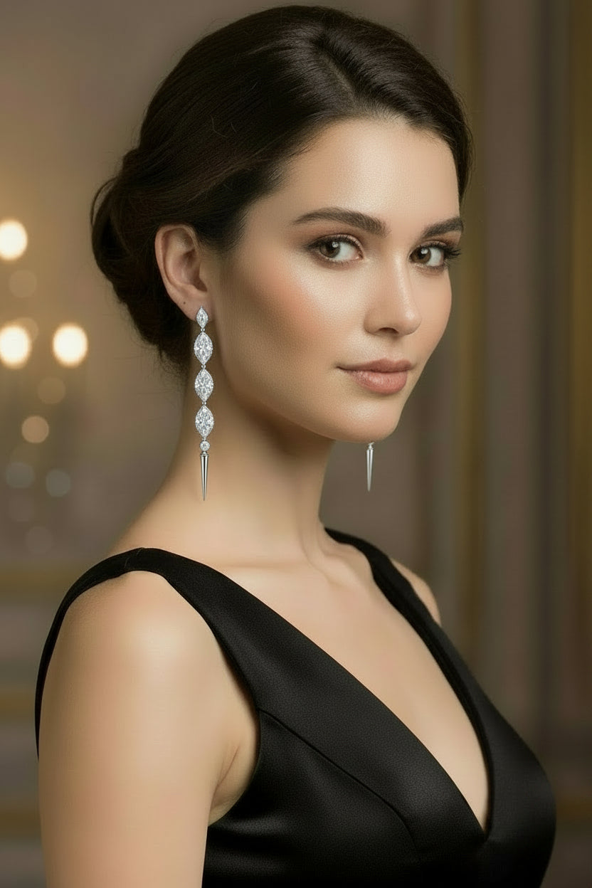 Lab Diamond Marquise & Round Drop Earrings